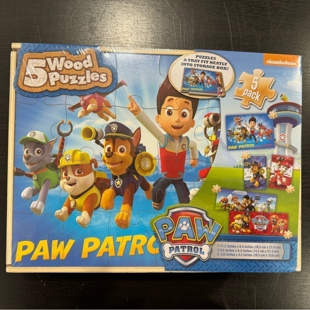 Nickelodeon Paw Patrol 7 Wood Puzzles In Wooden Storage Box Brand New Sealed